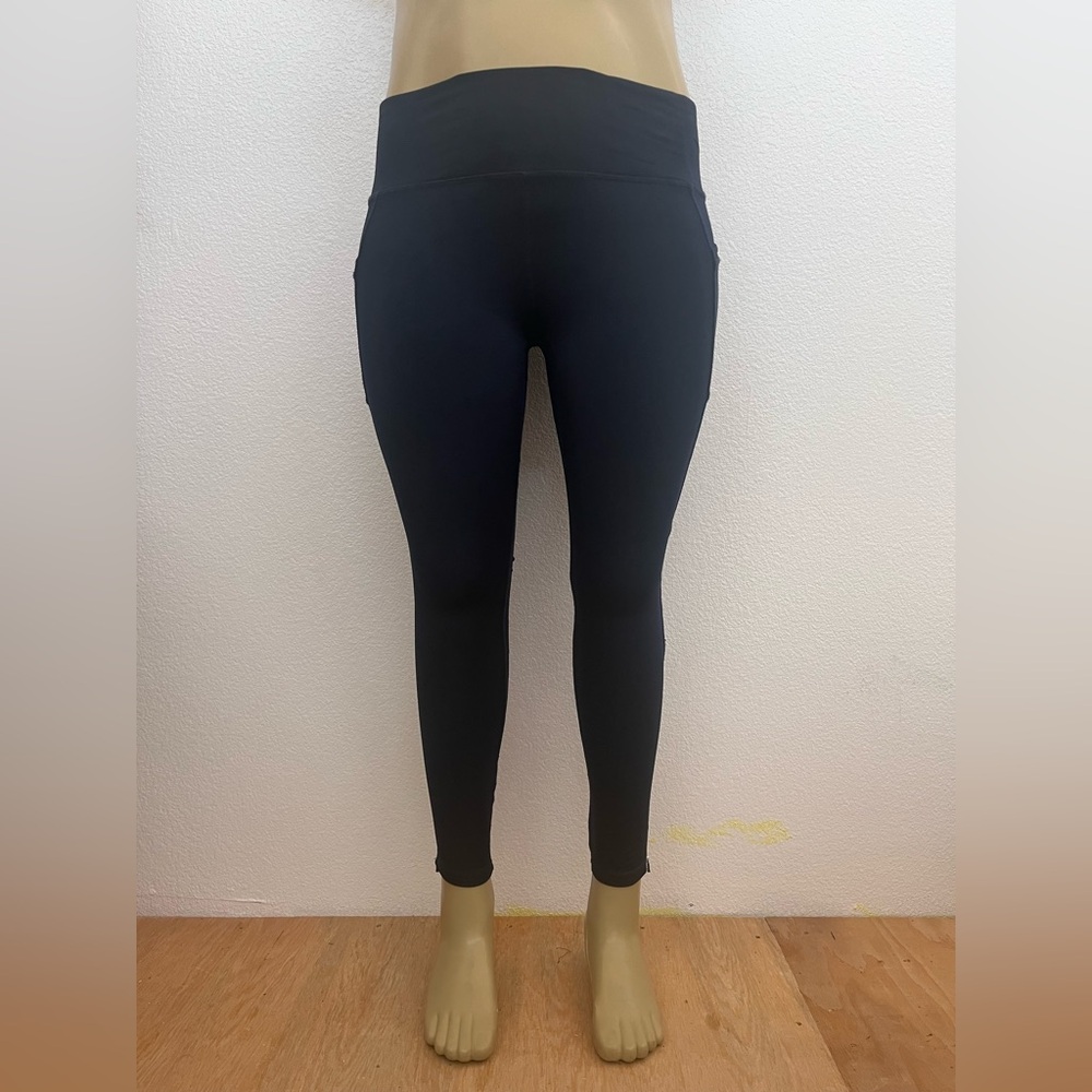 RBX Black/Dark Blue Leggings with Pockets & Zipper Ankles